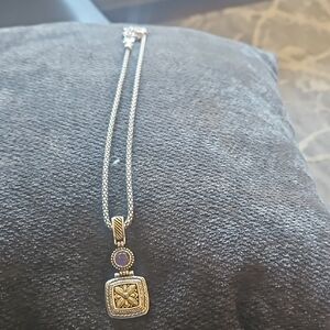 Brighton Silver and Purple Intricate Pendant Necklace